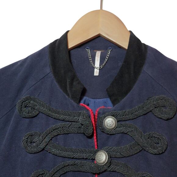 Free People Velvet Military Band Jacket Navy Blue Structured Statement Luxe S - Picture 4 of 14